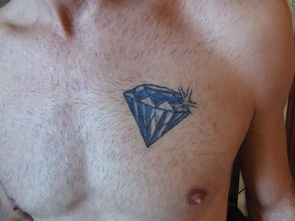 Cool Blue Diamond Tattoo On Man Chest