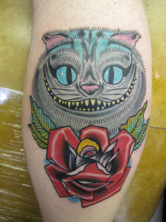 Cool Cat With Rose Tattoo Design For Leg Calf By Sam Ricketts