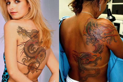 Cool Dragon Tattoo Design For Girl Back