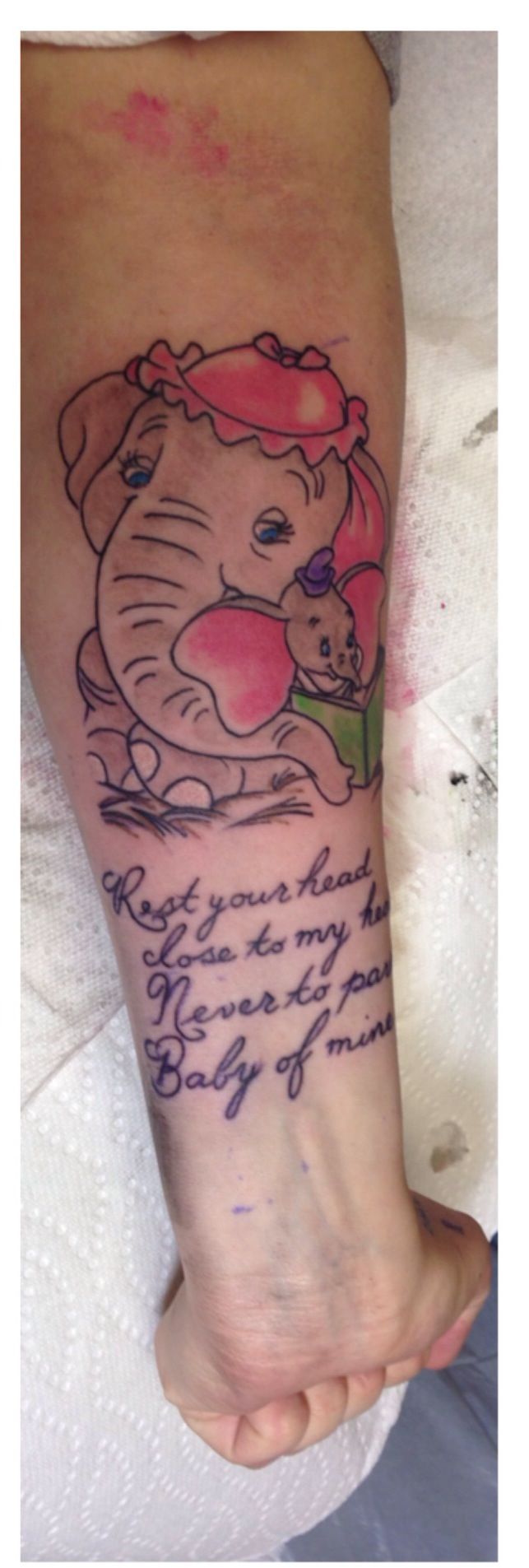 Cool Dumbo With Mother Tattoo On Left Forearm By Kimmy Jane
