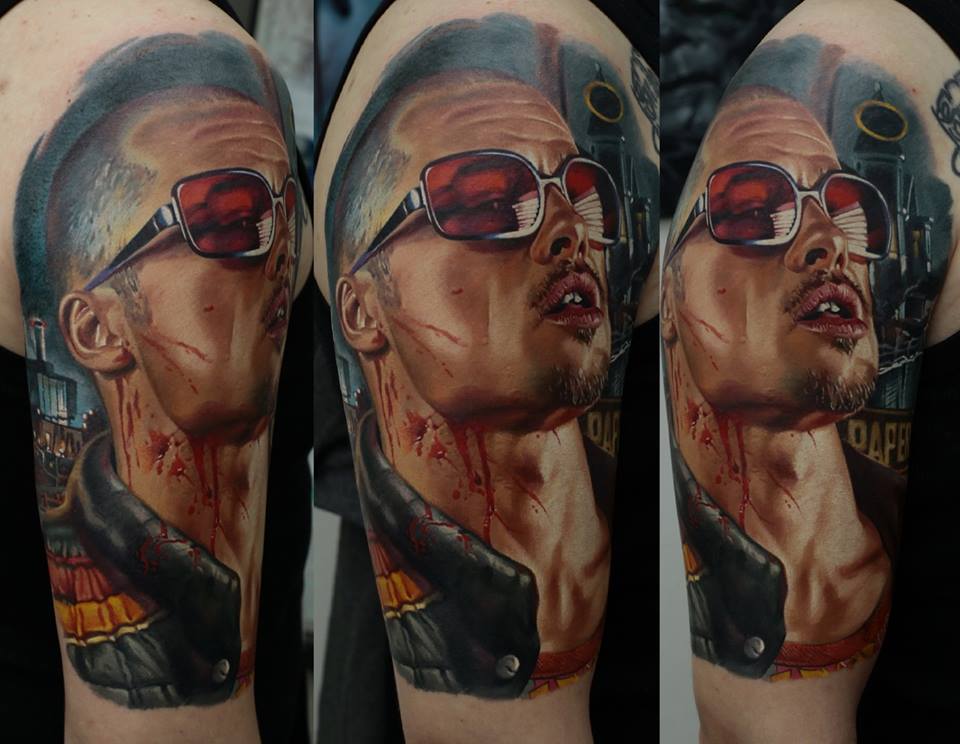 Cool Man Portrait Tattoo On Right Half Sleeve By Dmitriy Samohin