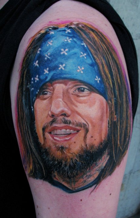 Cool Man Portrait Tattoo On Shoulder
