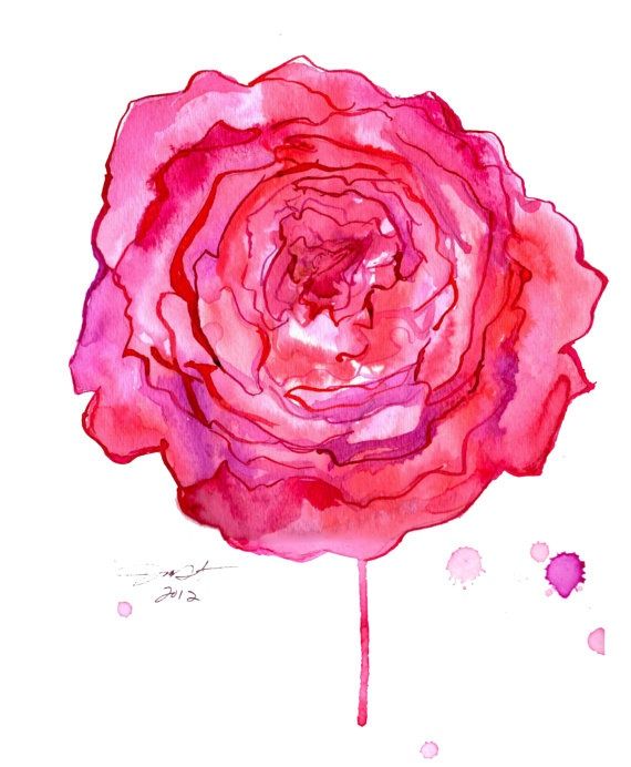 Cool Pink Ink Watercolor Peony Flower Tattoo Design