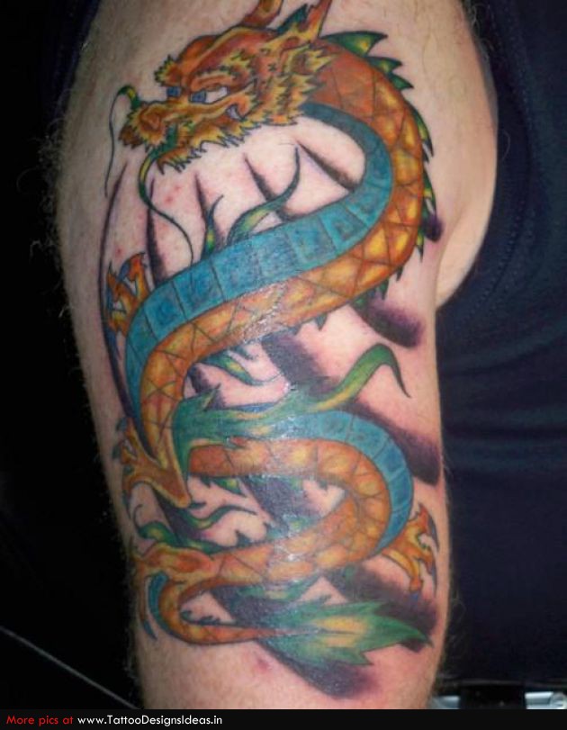 Cool Traditional Dragon Tattoo On Half Sleeve