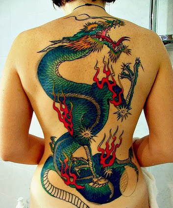 Cool Traditional Dragon Tattoo On Women Full Back