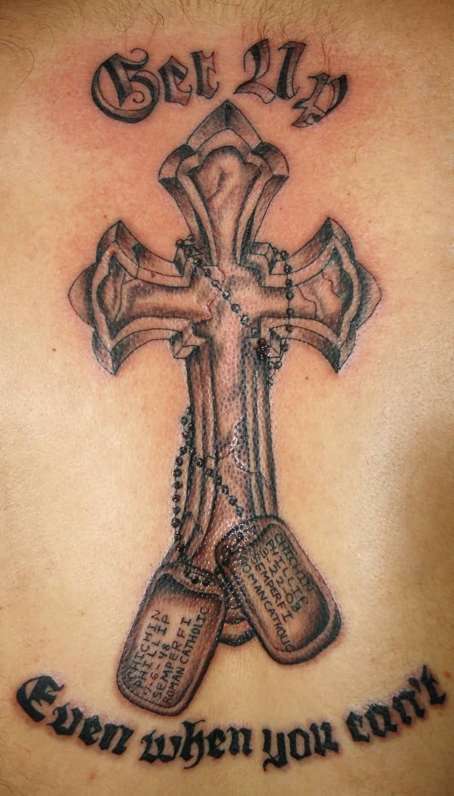Cross With Tags And Even When You Can’t Memorial Tattoo