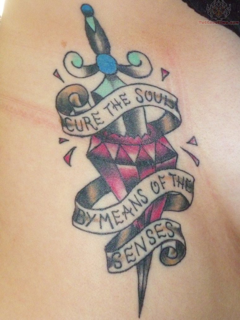 Cure The Soul Red Diamond With Dagger Tattoo On Back