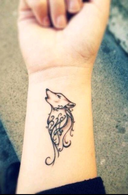 Cute Howling Wolf Head Tattoo On Right Wrist