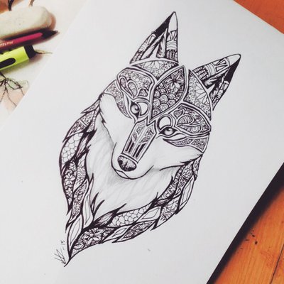 Cute Mandala Wolf Tattoo Design