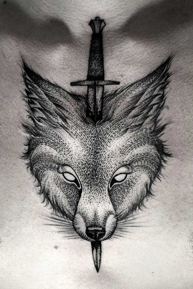 Dagger Wolf Head Tattoo