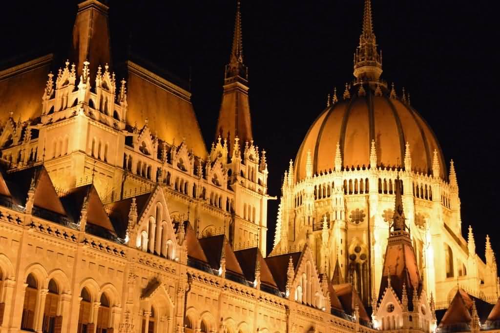 Details Of Hungarian Parliament Building At Night