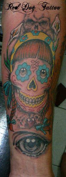 Dia De Los Muertos Skull Tattoo On Forearm