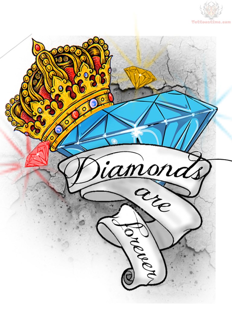 Diamonds Are Forever Banner With Crown Diamond Tattoo Design