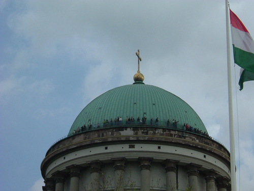 Dome Of The Esztergom Basilica And Hungary Flag Extrior View