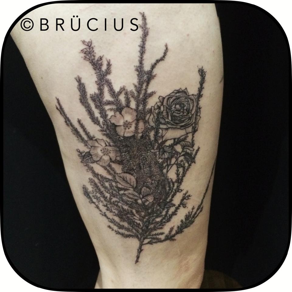 Dotwork Flowers Tattoo On Left Half Sleeve By Brucius