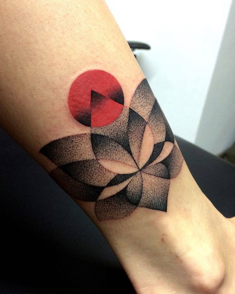 Dotwork Lotus Flower Tattoo On Right Leg