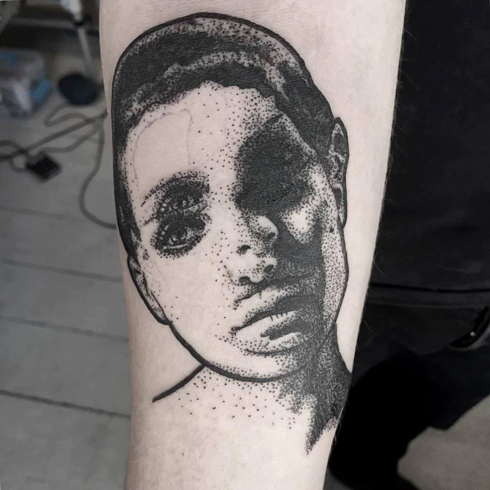 Dotwork Man Face Tattoo On Forearm By Filipa Vargas