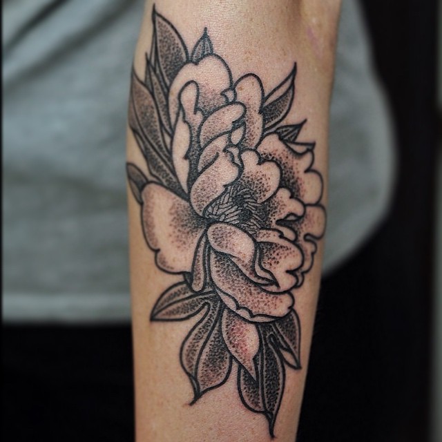 Dotwork Peony Flower Tattoo Design For Sleeve