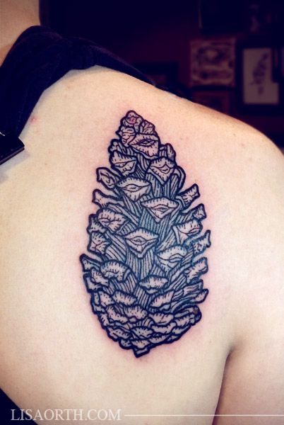Dotwork Pine Cone Tattoo On Right Back Shoulder