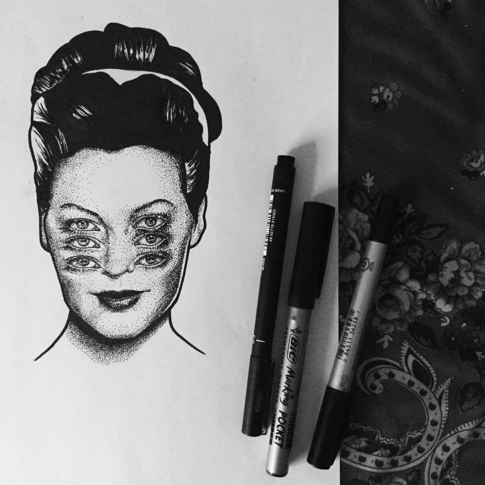Dotwork Six Eyes Women Face Tattoo Design By Filipa Vargas