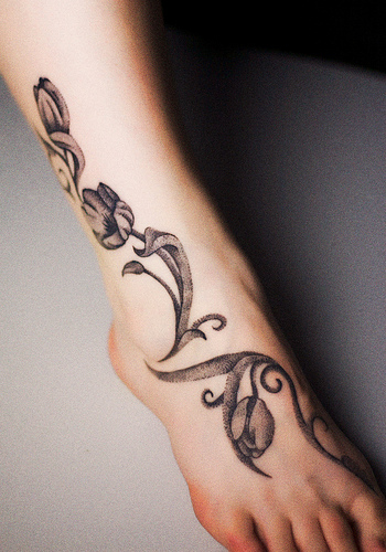 Dotwork Tulip Tattoo On Ankle