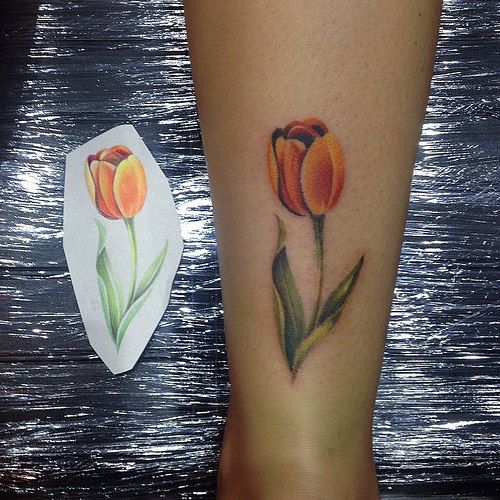 Dutch Tulip Tattoo On Side Leg