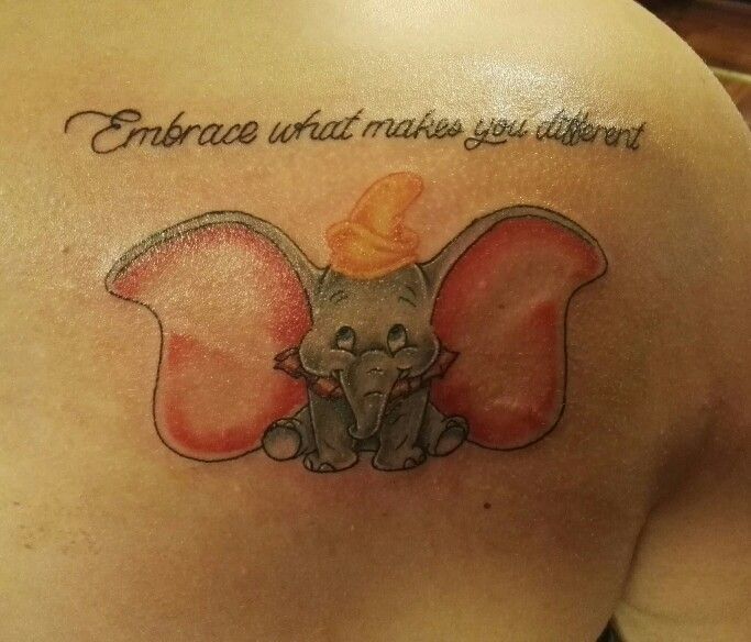 Embrace What Makes You Different – Dumbo Tattoo On Right Back Shoulder