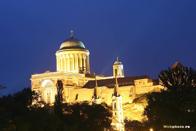 Esztergom Basilica Illuminated During Night