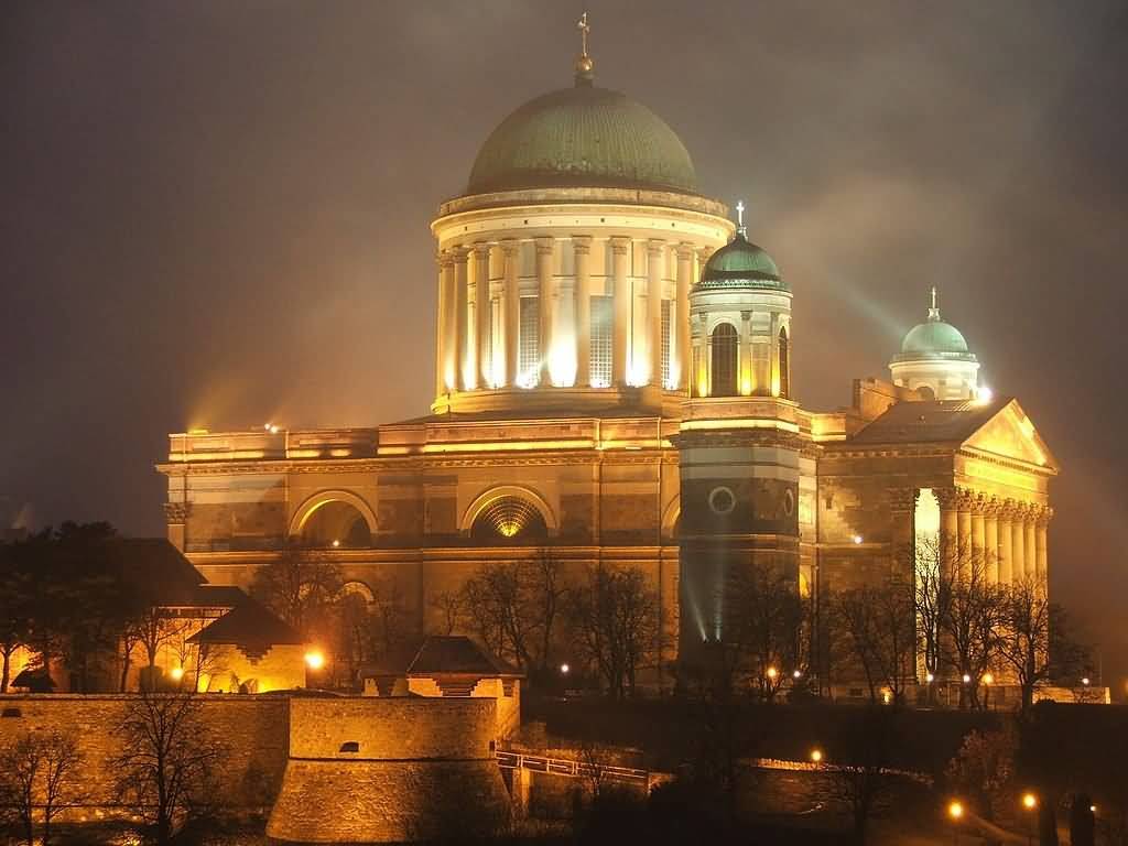 Esztergom Basilica Night View In Hungary