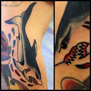 Evil Shark Tattoo Design For Sleeve