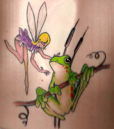 Fairy Girl And Frog Tattoo Idea