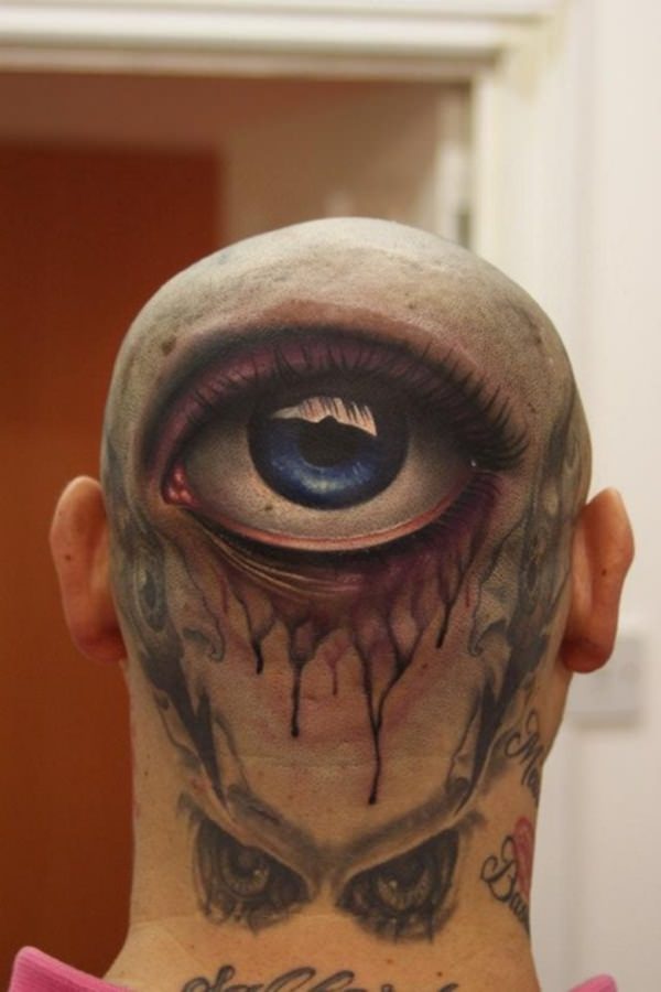 Fantastic 3D Eye Tattoo On Man Head