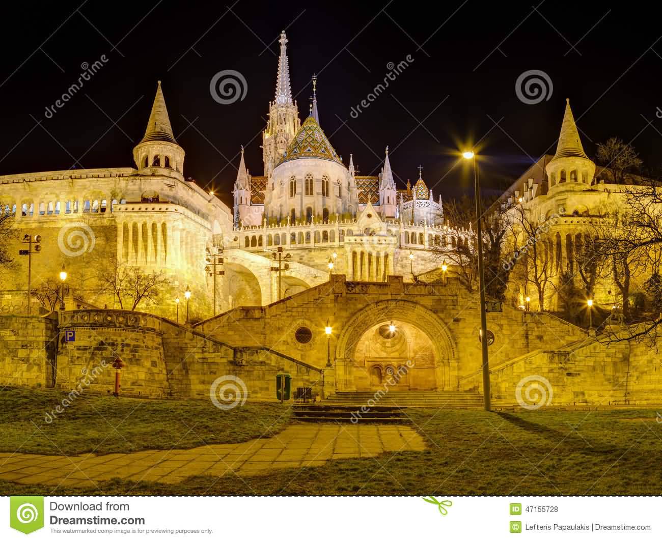 Fisherman’s Bastion And Matthias Church Night View In Budapest