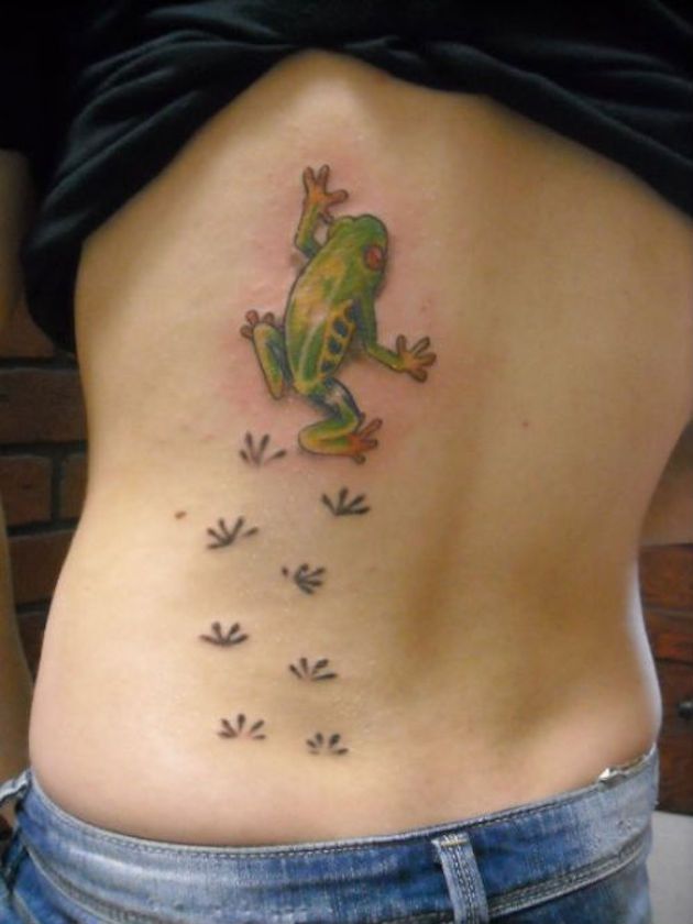 Frog Paw Prints And Frog Tattoo On Back