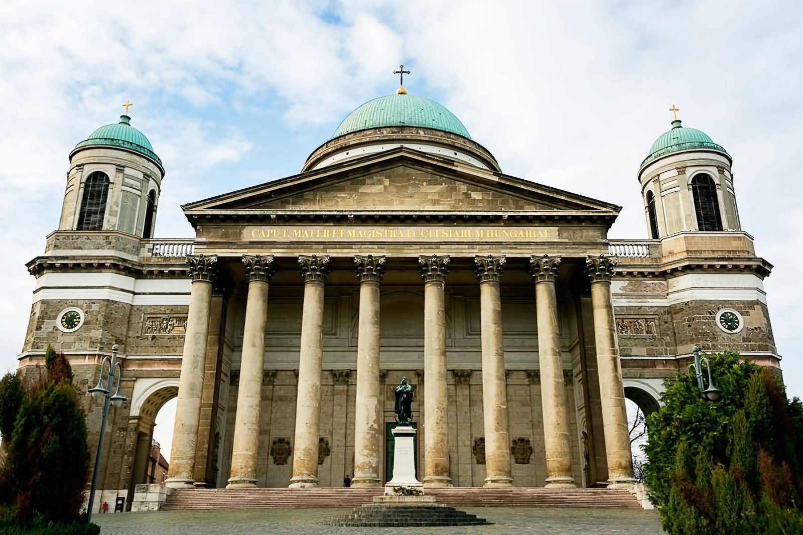 Front Facade View Of The Esztergom Basilica In Hungary