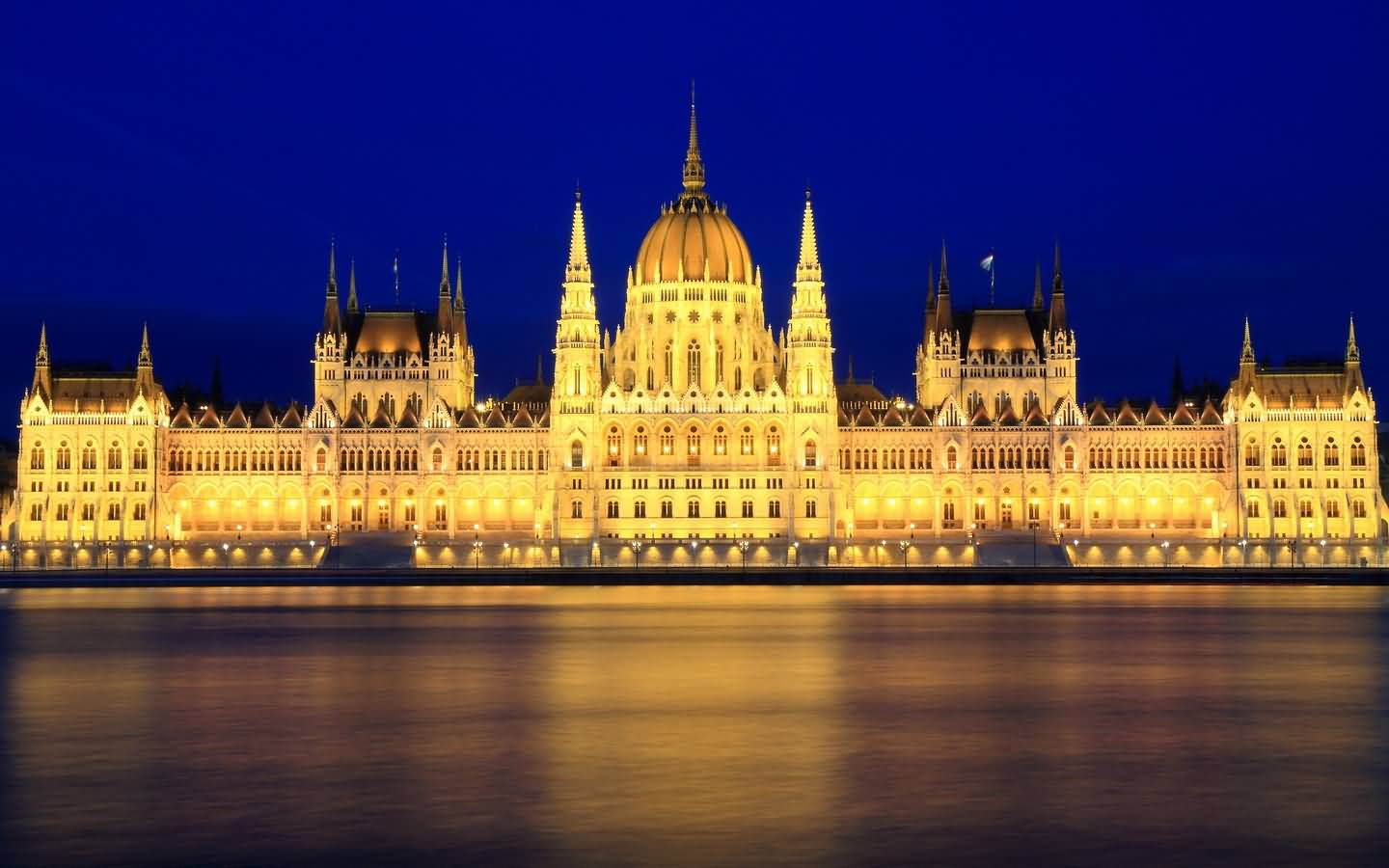 Front View Of Hungarian Parliament Building At Night