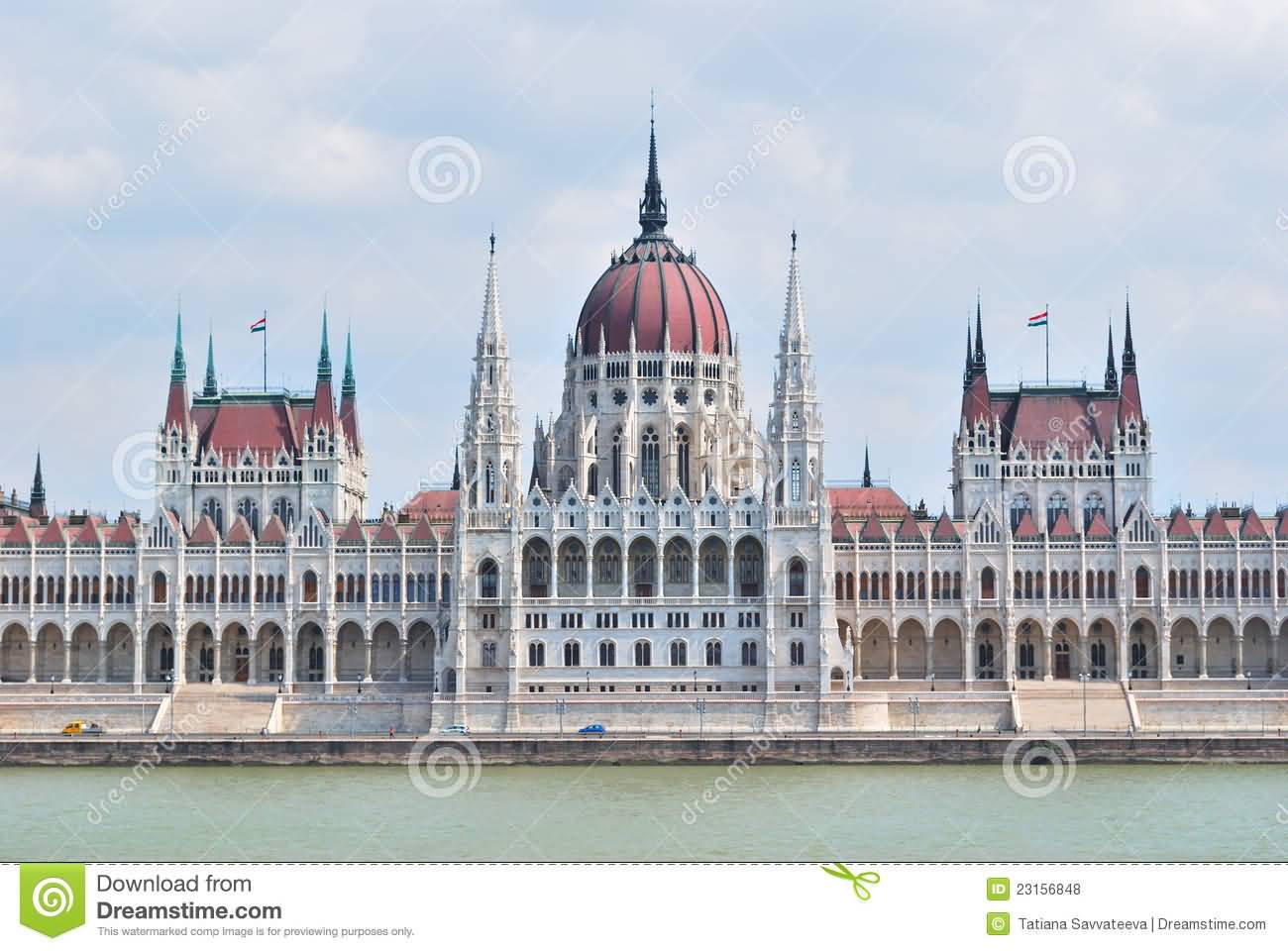 Front View Of The Hungarian Parliament Building In Budapest