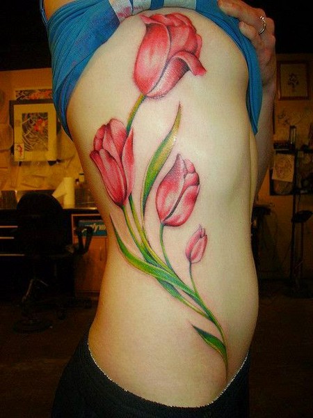 Girl Rib Side Dutch Tulip Tattoos