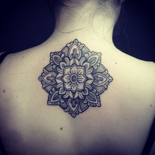 Girl Upper Back Mandala Flower Tattoo