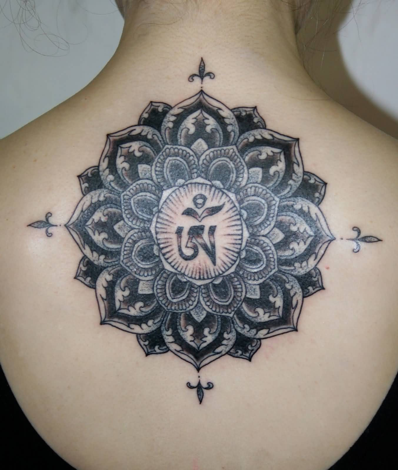 Girl Upper Back Mandala Flower Tattoos