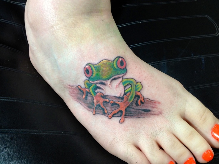 Girl With Frog Tattoo On Right Foot