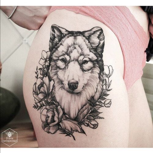 Girl With Mandala Wolf Head Tattoo For Girls