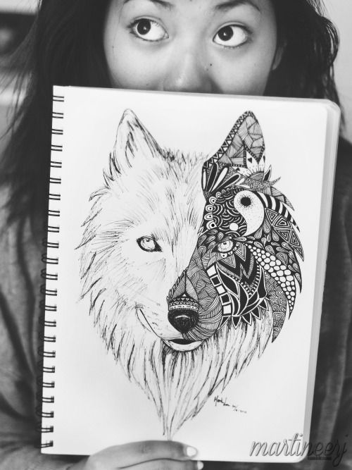 Girl With Mandala Wolf Tattoo Design