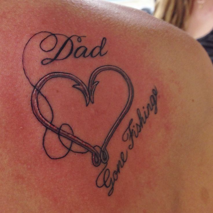 Gone Fishing Dad Hooks Tattoo On Right Back Shoulder