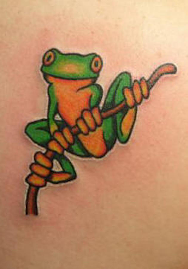 Green And Orange Ink Frog Tattoo Idea