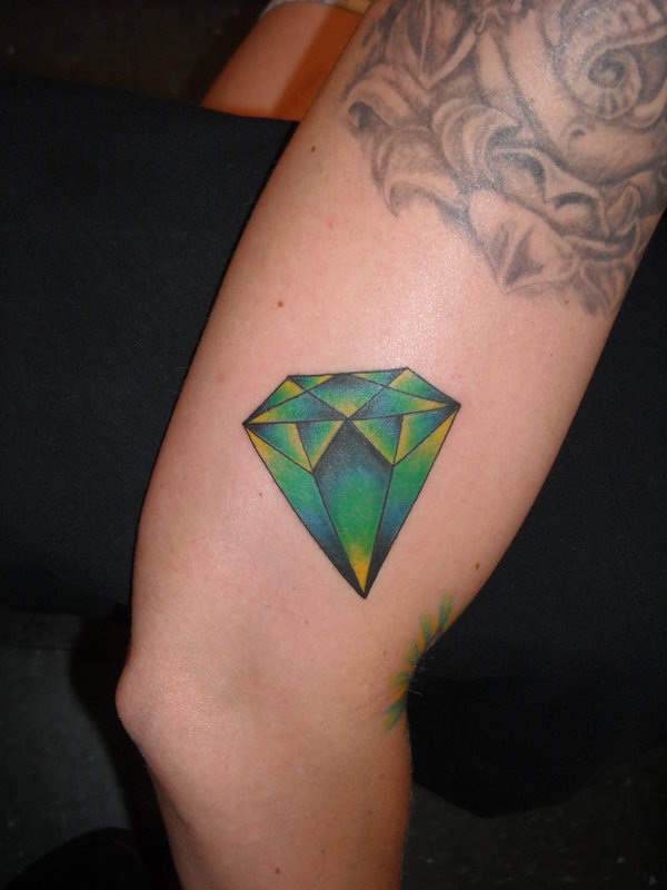 Green Diamond Tattoo On Inner Bicep