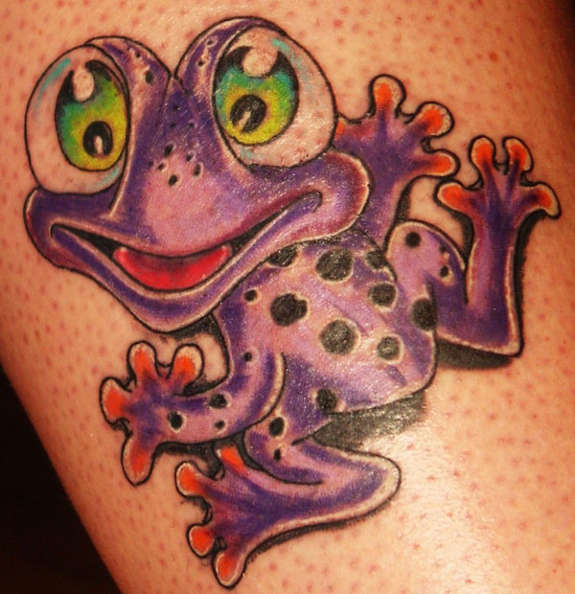 Green Eyes Purple Frog Tattoo