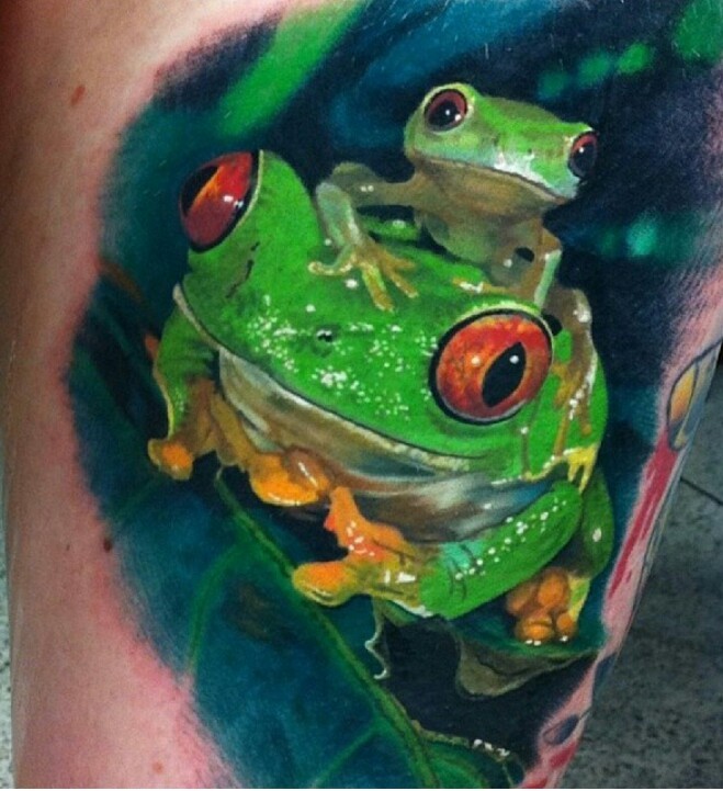 Green Frog Tattoo On Arm Sleeve