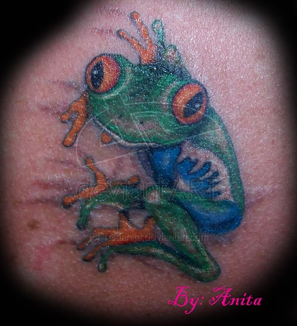 Green Frog Tattoo by Anita