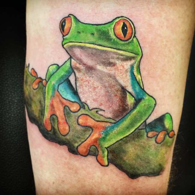 Green Frog Tattoos On Bicep